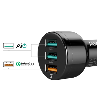 AUKEY USB adaptér do auta 3 porty quick charger CC-T11