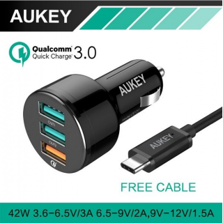 AUKEY USB adaptér do auta 3 porty quick charger CC-T11