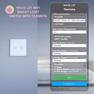 NOUS L2T WiFi Tasmota 2 kanálový vypínač osvetlenia