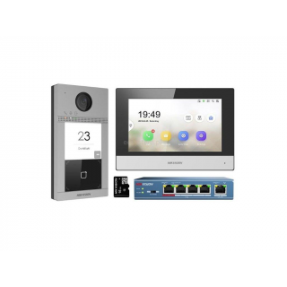 Hikvision DS-KIS604-S(B) - Sada IP videotelefonu, dveřní stanice, PoE switche a MicroSD karty
