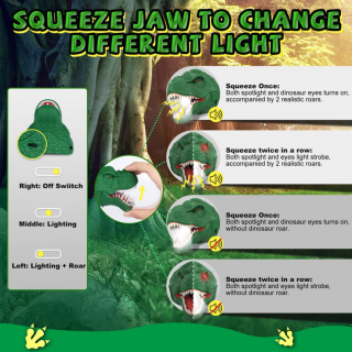 OXE LED ČELOVÁ LAMPA SO ZVUKOM DINOSAURUS, HNEDÁ
