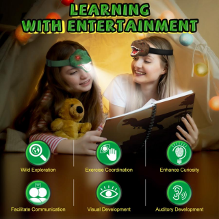 OXE LED ČELOVÁ LAMPA SO ZVUKOM DINOSAURUS, HNEDÁ