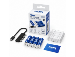 XTAR set 4× AA 1,5 V 3000 mAh USB-C nabíjecích Li-ion baterií + USB-C multinabíječka 